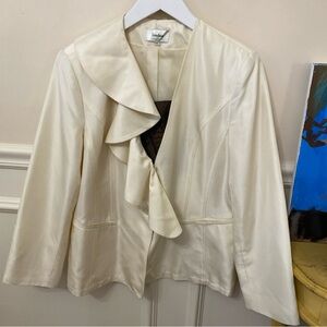 Neiman Marcus Cream Ruffle Blazer Size 12 Blouse Blazer Vintage 2 Button